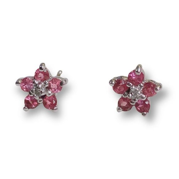 10K White Gold Stud Pink Earrings- No Backs